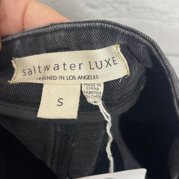 Saltwater Luxe Mini Skirt Women Small Washed Black Denim Button Fly Academia Y2K - Picture 3 of 10